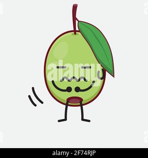 Vector Illustration of Olive Fruit Character with cute face, simple hands and leg line art on Isolated Background. Flat cartoon doodle style. Stock Vector