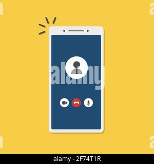 Videocall interface on smartphone. Online webinar or video conference screen. Vector concept video chat Stock Vector