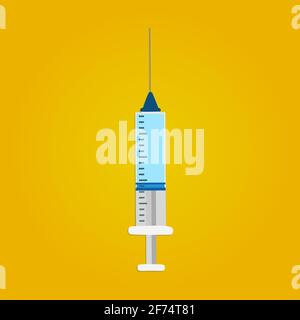 Medical syringe with injection or vaccine. Isolated on yellow Stock Vector