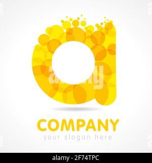 A letter logotype concept. A company template. Stained-glass colored luxurious emblem, gold drops, bubbles bunch. Branding entertaining, cryptocurrenc Stock Vector