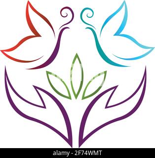 Abstract logo design, hands and butterfly stock illustration isolated in white background Stock Vector
