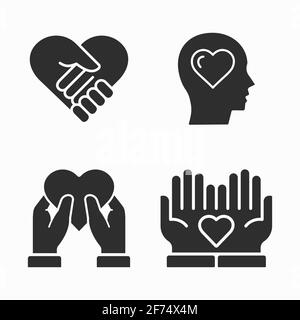 Charity and volunteer icons set. Vector illustration on white. Stock Vector