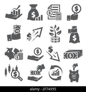 Economy icons set on white background Stock Vector