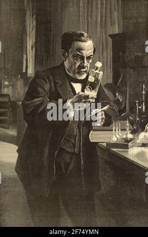 Monsieur Louis Pasteur in his Laboratory 1885  - by Edelfelt Albert - 1854-190 ( reproduction of the best-known portrait of Pasteur by Finnish ) Stock Photo