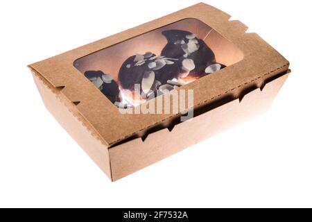French eclairs or sweet Italian profiteroles isolated on white background Stock Photo