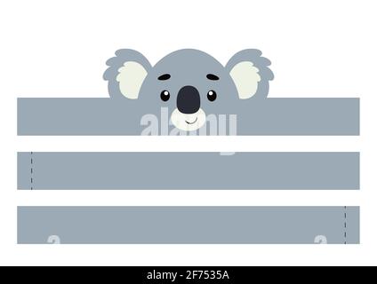 Printable koala paper crown. Party headband die cut template for birthday, christmas, baby shower. Fun accessory for entertainment. Print, cut and glu Stock Vector