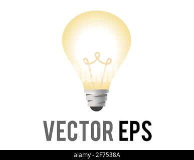 The isolated vector electric light bulb icon incandescent bulb with a silver base with soft, yellow white glow Stock Vector