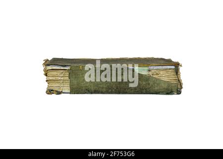 Old damaged closed book isolated on white background Stock Photo