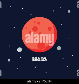 Mars on space background. star and planets on galaxy background. Flat style vector illustration Stock Vector