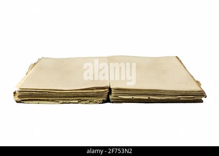Old damaged book with empty pages for copy space and add text isolated on white background Stock Photo