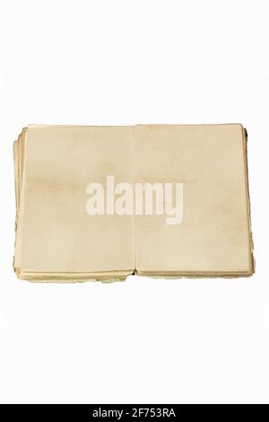 Old damaged book with empty pages for copy space and add text isolated on white background Stock Photo