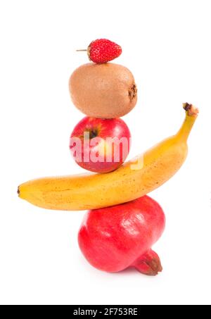 Fresh mixed fruits falling on white background. Food concept Stock Photo
