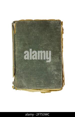 Old damaged book isolated on white background. Top view Stock Photo