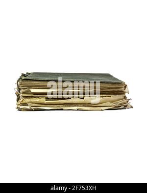 Old damaged closed book isolated on white background Stock Photo