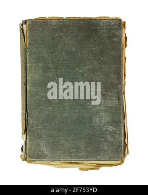 Old damaged book isolated on white background. Top view Stock Photo