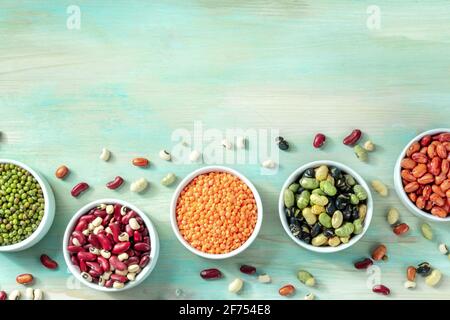Legumes variety. An assortment of pulses, shot from the top Stock Photo