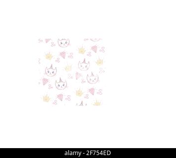 little cute white cat unicorn - seamless pattern Stock Vector