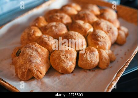 Buns of bread in shape of sheep Stock Photo