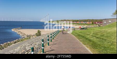 Panorama of the bicycle path on the dike in Urk, Netherlands Stock Photo