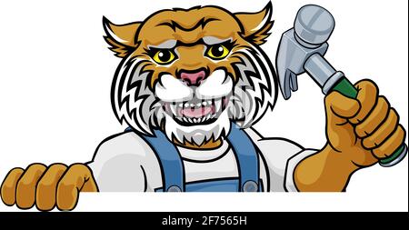 Wildcat Carpenter Handyman Builder Holding Hammer Stock Vector