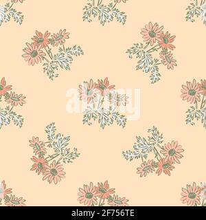 Hand drawn engraving chamomile flowers, floral bloom seamless pattern abstract background wallpaper vector. Line art botanical illustration for graphi Stock Vector
