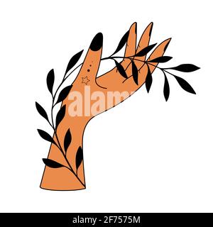 Hand drawn hand with Magic Symbols, Magic astrological symbols vector illustrations. Can use Tattoo design, mystic esoteric symbol. Stock Vector