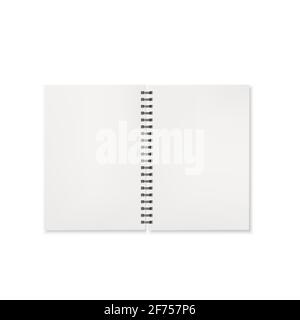 Notebook open view. Template of office notepad with white pages. Vector illustration Stock Vector