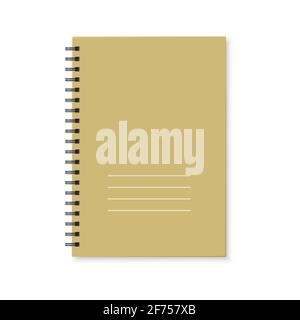 Notebook with color cover and spiral binding. Realistic copybook on white background. Vector Stock Vector