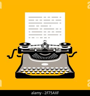 Retro typewriter with sheet of paper. Flat design style modern vector illustration Stock Vector