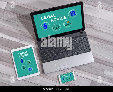 Legal advice concept shown on different information technology devices Stock Photo