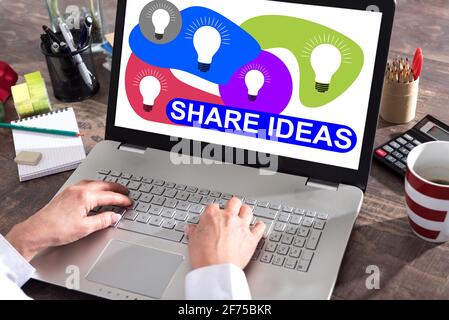 Share ideas concept shown on a laptop screen Stock Photo