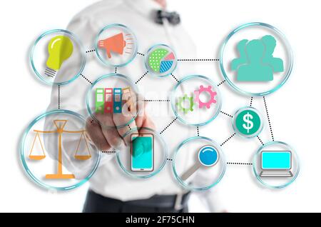 Business strategy concept shown by a man in background Stock Photo