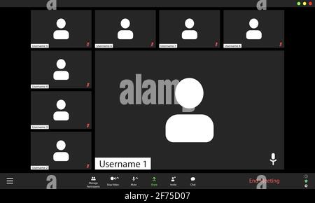 Video conference user interface, video conference calls window overlay Stock Vector