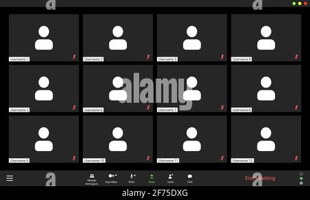 Video conference user interface, video conference calls window overlay Stock Vector