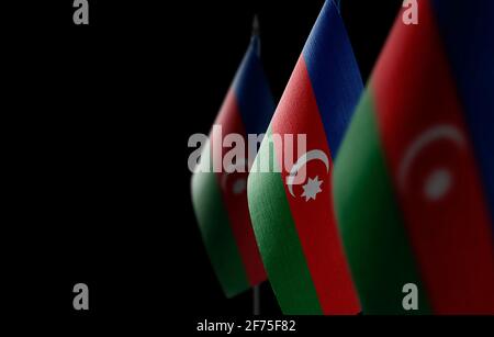 Small national flags of the Azerbaijan on a black background Stock Photo