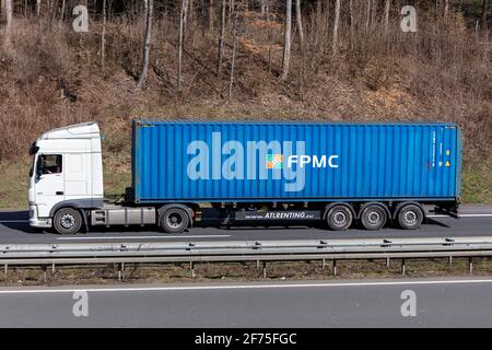 ATL Renting DAF XF Truck With Magellan Container On Motorway Stock ...