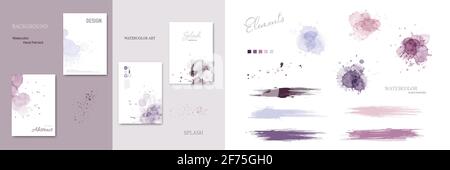 Set of watercolor splash blot and brush strokes. Artistic hand-painted vector elements isolated can be used to decorate covers, greeting cards, poster Stock Vector