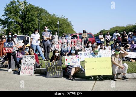 Houston, USA. 4th Apr, 2021. People take part in a rally against anti-Asian hate crimes in New Orleans, Louisiana, the United States, April 4, 2021. Credit: Lan Wei/Xinhua/Alamy Live News Stock Photo