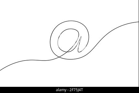 One a at sign social media notification. Black and white monochrome continuous single line art. Email message account profile send illustration sketch Stock Vector