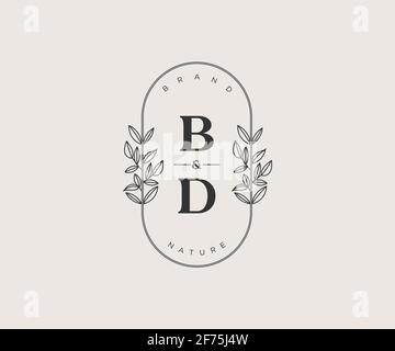 BD letters Beautiful floral feminine editable premade monoline logo suitable for spa salon skin hair beauty boutique and cosmetic company. Stock Vector