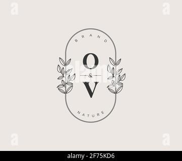 OV letters Beautiful floral feminine editable premade monoline logo suitable for spa salon skin hair beauty boutique and cosmetic company. Stock Vector