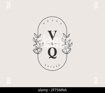 VQ letters Beautiful floral feminine editable premade monoline logo ...