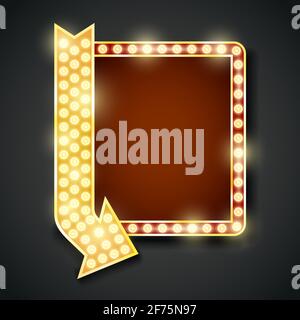 Golden neon colored sign with light bulbs arrow entrance position Stock Vector