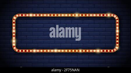 Light sign retro style neon sign frame on dark brick wall Stock Vector