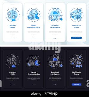 Interpersonal skill self assessment onboarding mobile app page screen with concepts Stock Vector