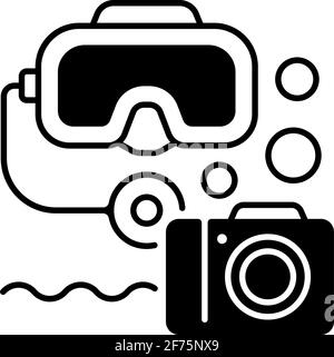 Underwater photography black linear icon Stock Vector