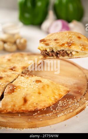 Beef cheese mushroom stuffed naan Stock Photo