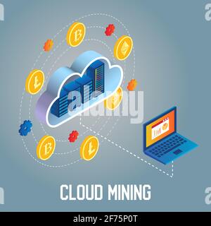 Cloud mining concept vector isometric illustration Stock Vector