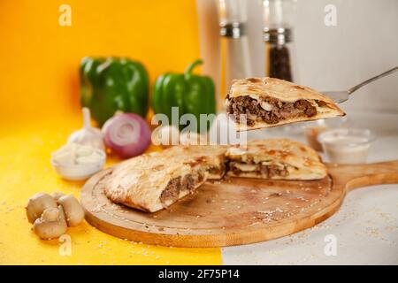 Beef cheese mushroom stuffed naan Stock Photo