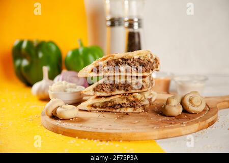 Beef cheese mushroom stuffed naan Stock Photo